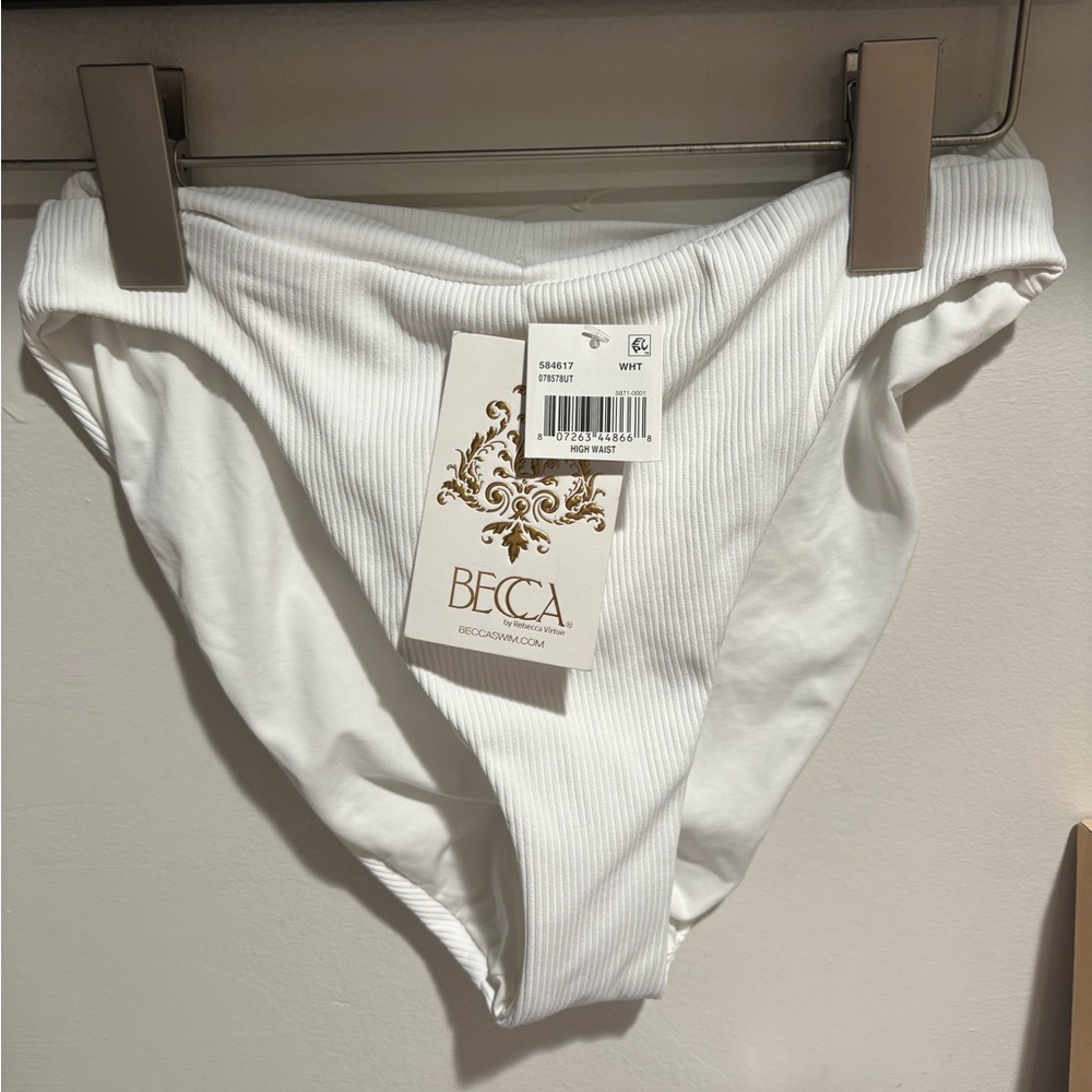 Nwt BECCA High Waist Ribbed White Bikini Swim Bottoms small